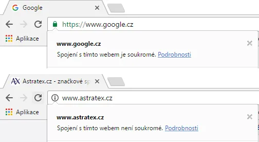Zobrazení zabezpečeného přenosu dat v Google Chrome