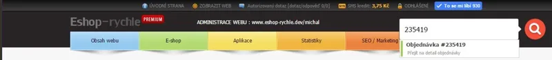 Fulltextového vyhledávání objednávek v administraci Eshop-rychle