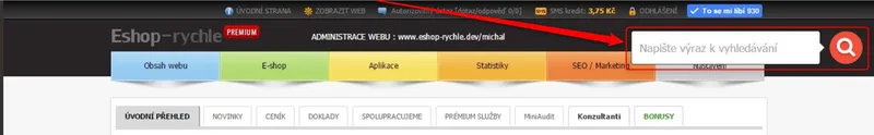 Umístění fulltextového vyhledávání v administraci Eshop-rychle