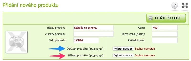 Přidání nového produktu v administraci Eshop-rychle