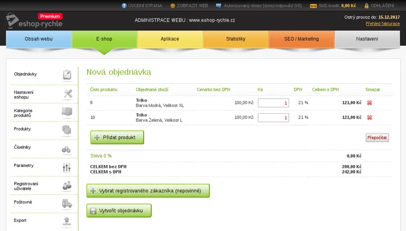 Nová zrychlená objednávka v administraci Eshop-rychle