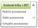 Roletka pro ruční evidenci v EET modulu administrace Eshop-rychle