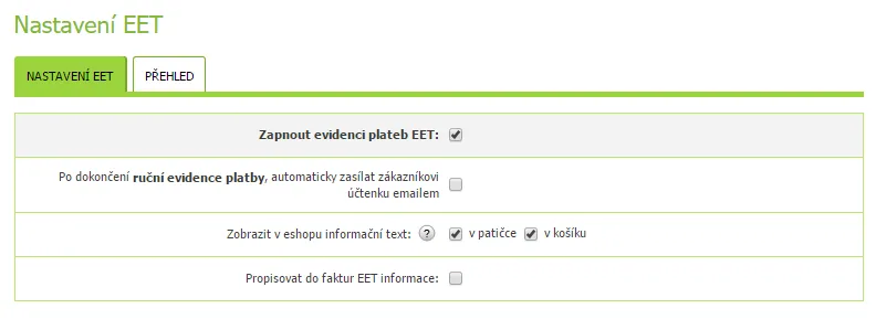 Informační oznámení k EET na e-shopu