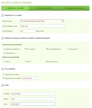 Nastavení základních údajů e-mailu - newsletter Eshop-rychle
