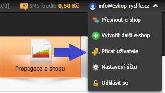 Přidání uživatele přes rychlé menu - administrace Eshop-rychle