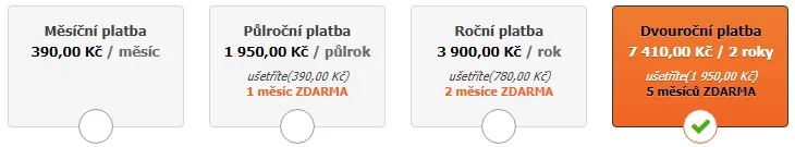Možnosti frekvence plateb a slev za služby Eshop-rychle