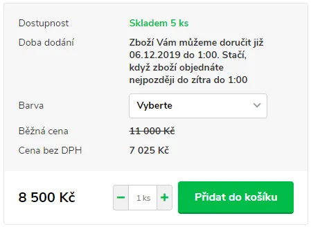 Zobrazení ceny bez DPH na šabloně New York (předtím)